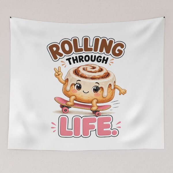 Item preview, Rolling Through Life Funny Cinnamon Roll Cute Bakery Pun Cartoon designed and sold by RoPrincess.