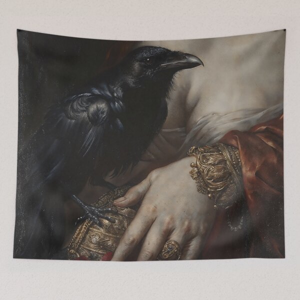 Item preview, Black Raven on Hand Gothic Oil Painting Dark Academia Wall Art designed and sold by DarkHolyQueen.