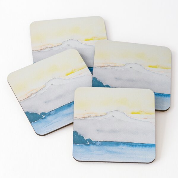 Item preview, Misty Coast – Watercolor Mountain and Sea Sunset Landscape designed and sold by BuckaBaby.
