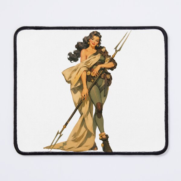 Item preview, Guardian Spear Pin Up Girl | Original Fantasy Warrior Vintage Retro Illustration designed and sold by Cosplayvintage.