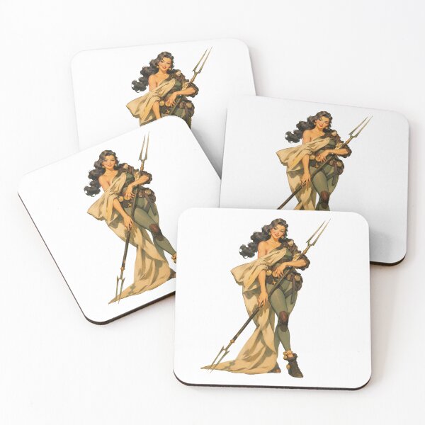 Item preview, Guardian Spear Pin Up Girl | Original Fantasy Warrior Vintage Retro Illustration designed and sold by Cosplayvintage.