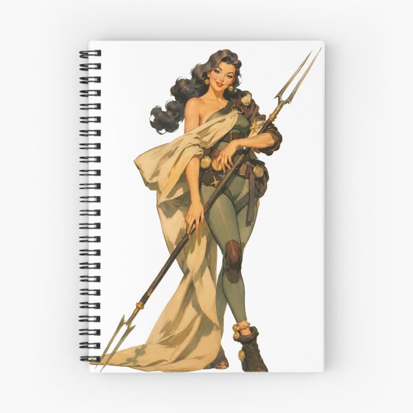 Item preview, Guardian Spear Pin Up Girl | Original Fantasy Warrior Vintage Retro Illustration designed and sold by Cosplayvintage.