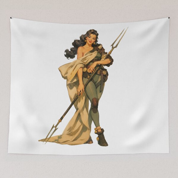 Item preview, Guardian Spear Pin Up Girl | Original Fantasy Warrior Vintage Retro Illustration designed and sold by Cosplayvintage.