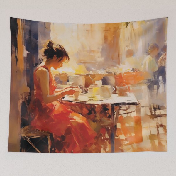 Item preview, Woman at a Sunny Café Terrace designed and sold by AniDragonfly.
