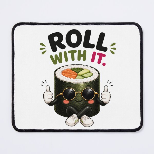 Item preview, Roll With It Funny Sushi Roll Cute Sushi Pun Cartoon designed and sold by RoPrincess.