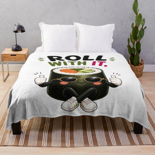 Item preview, Roll With It Funny Sushi Roll Cute Sushi Pun Cartoon designed and sold by RoPrincess.