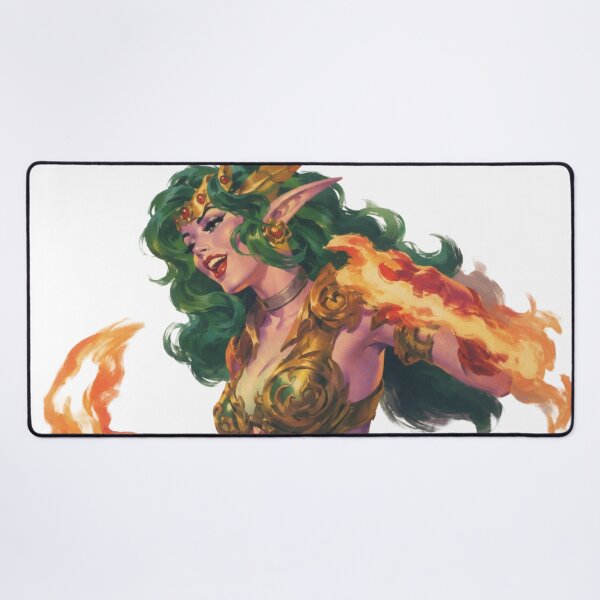 Item preview, Fire Queen Elf Pin Up Girl | Original Fantasy Flame Mage Vintage Retro Illustration designed and sold by Cosplayvintage.