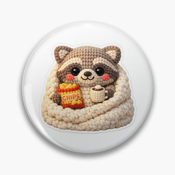 Item preview, Cozy Crochet Raccoon with Coffee & Chips Sticker  Cute Kawaii Amigurumi Animal designed and sold by aswan2000.
