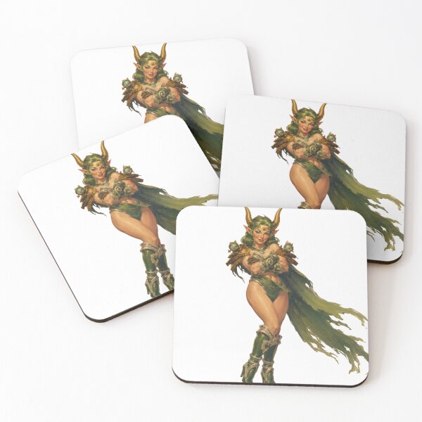 Item preview, Horned Elf Queen Pin Up Girl | Original Fantasy Demon Queen Vintage Retro Illustration designed and sold by Cosplayvintage.