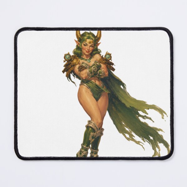 Item preview, Horned Elf Queen Pin Up Girl | Original Fantasy Demon Queen Vintage Retro Illustration designed and sold by Cosplayvintage.