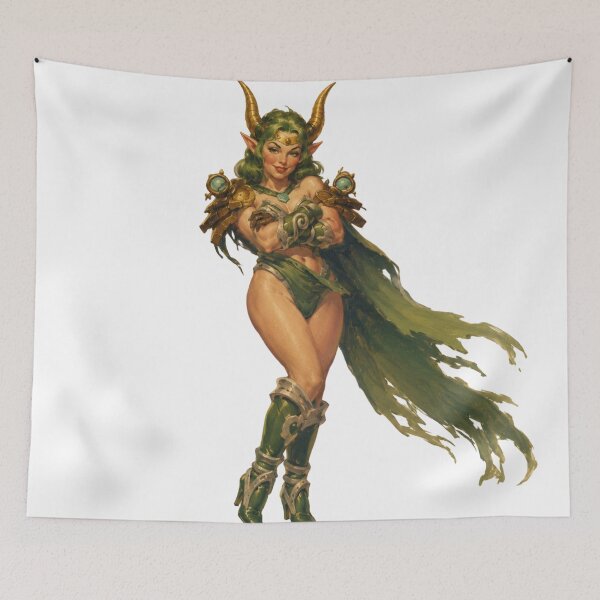 Item preview, Horned Elf Queen Pin Up Girl | Original Fantasy Demon Queen Vintage Retro Illustration designed and sold by Cosplayvintage.
