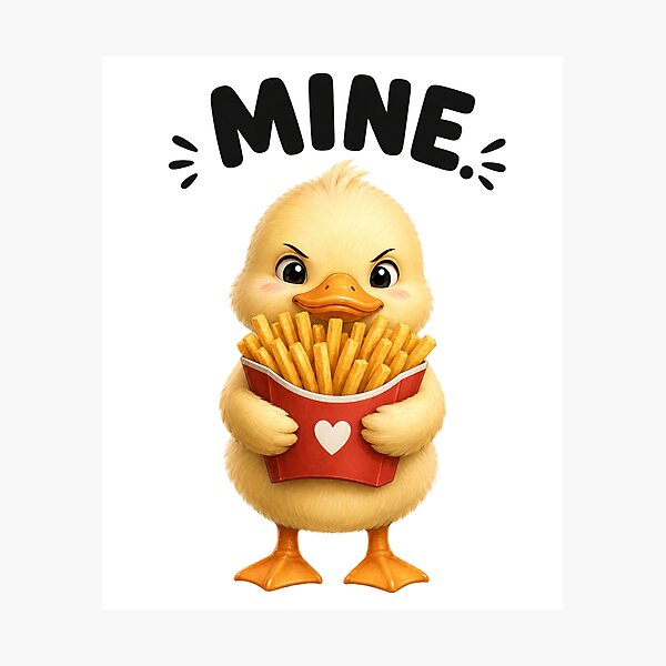 Item preview, Mine! Funny Duck Holding Fries Cute Food Humor Cartoon designed and sold by RoPrincess.