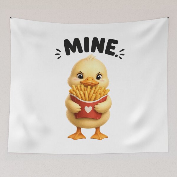 Item preview, Mine! Funny Duck Holding Fries Cute Food Humor Cartoon designed and sold by RoPrincess.
