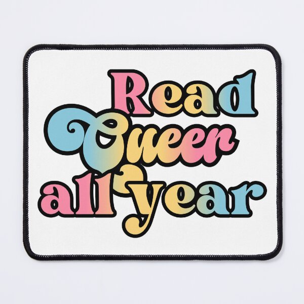 Item preview, Read Queer All Year - pansexual pride flag script design designed and sold by art by hannah lang.