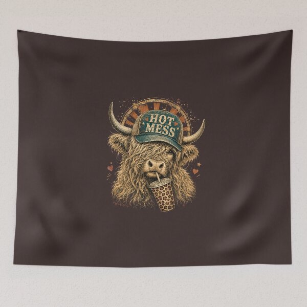 Item preview, Hot Mess Highland Cow With Leopard Cup designed and sold by Taha shop⭐⭐⭐⭐⭐.