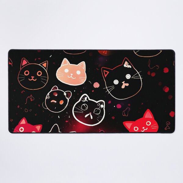 Aperçu de l'œuvre Motif de chats noirs néon – Adorables visages de chats kawaii sur fond sombre esthétique créée et vendue par IMuDesigner.