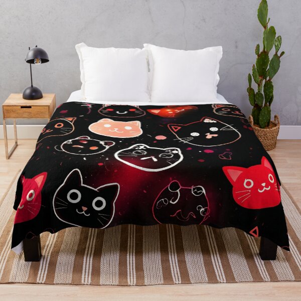 Item preview, Neon Black Cats Pattern – Cute Kawaii Cat Faces on Dark Aesthetic Background designed and sold by IMuDesigner.