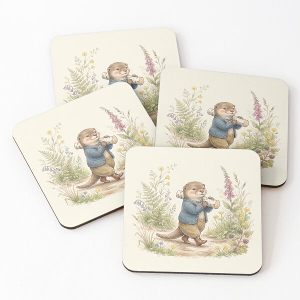Item preview, Cute Watercolor Otter Boy Carrying Log Illustration designed and sold by Pasteltone.