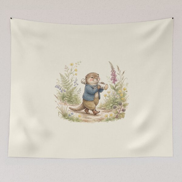 Item preview, Cute Watercolor Otter Boy Carrying Log Illustration designed and sold by Pasteltone.