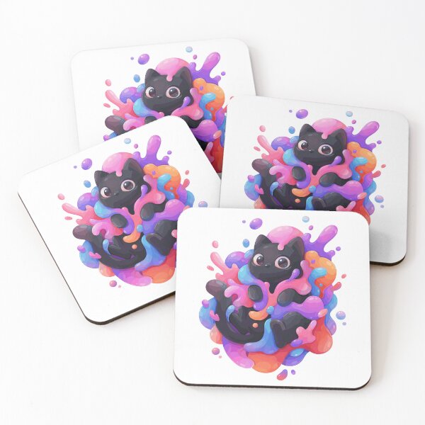 Item preview, Vibrant Paint Splash Black Cat - Cute Colorful Slime designed and sold by Kawaii-n-Spice.