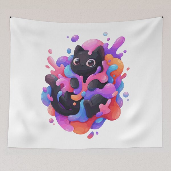Item preview, Vibrant Paint Splash Black Cat - Cute Colorful Slime designed and sold by Kawaii-n-Spice.