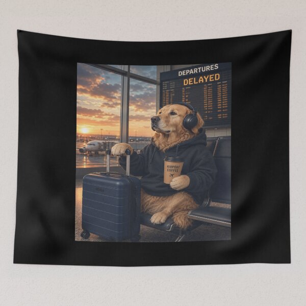 Item preview, Golden Retriever Surviving Another Flight Delay With Coffee designed and sold by FreshVibe Prints.