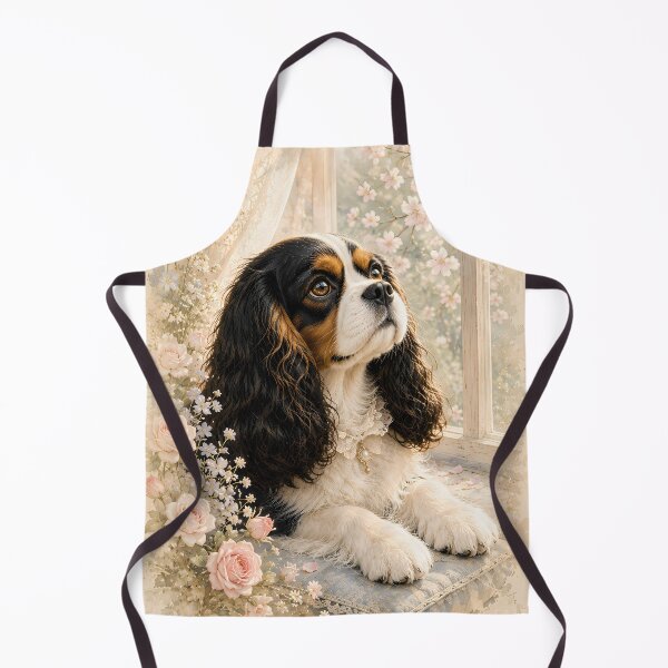 Item preview, Cavalier King Charles Spaniel by the Window | Soft Floral Dog Portrait | Elegant Pet Art designed and sold by ManJiangHong.