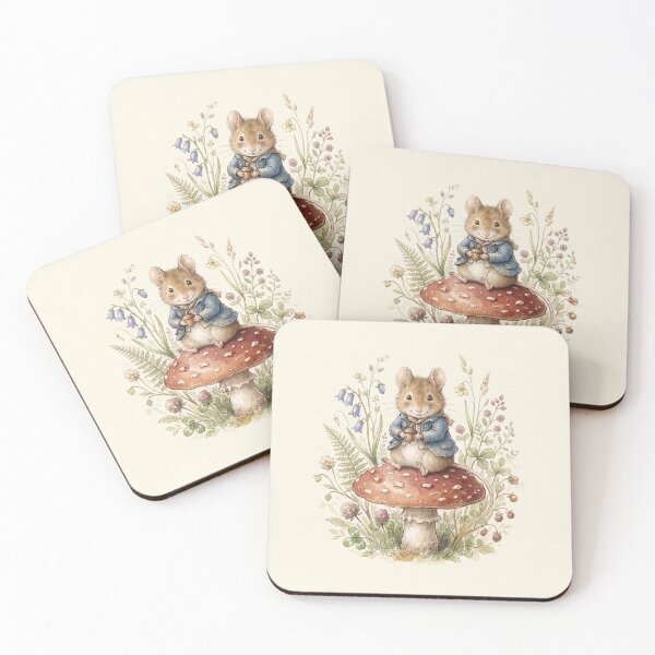 Item preview, Whimsical Mouse Boy Sitting on a Mushroom Illustration designed and sold by Pasteltone.