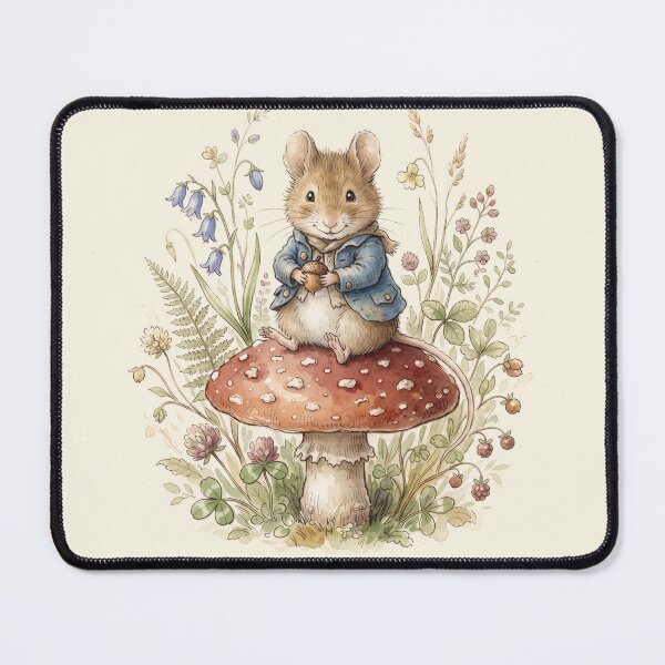 Item preview, Whimsical Mouse Boy Sitting on a Mushroom Illustration designed and sold by Pasteltone.