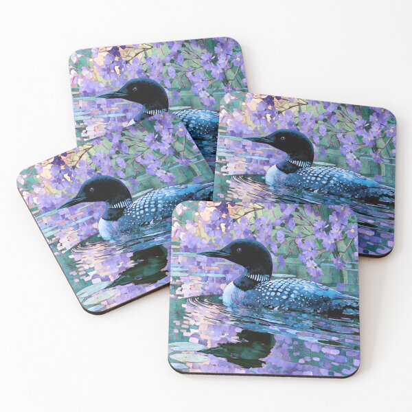 Item preview, Purple Asters and Swimming Loon Watercolor designed and sold by Janine Aykens.