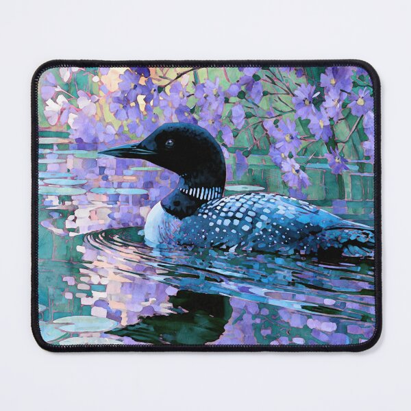 Item preview, Purple Asters and Swimming Loon Watercolor designed and sold by Janine Aykens.