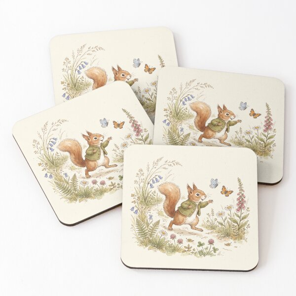 Item preview, Cute Woodland Squirrel Chasing Butterflies Watercolor Art designed and sold by Pasteltone.