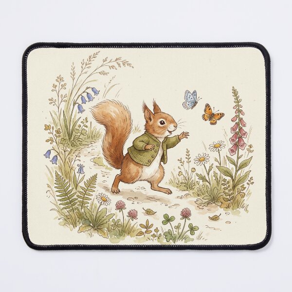 Item preview, Cute Woodland Squirrel Chasing Butterflies Watercolor Art designed and sold by Pasteltone.