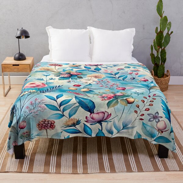 Item preview, Botanical Bliss Floral Pattern Design A Vibrant Flowers and Leaves Nature's Palette Blooms in Aqua Hues Repeating Seamless Pattern Design designed and sold by Matt_Smith.