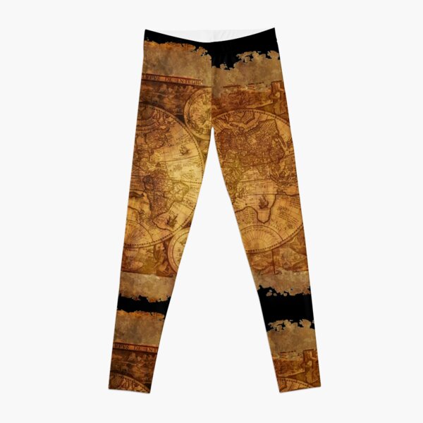 Antique Navigation World Map in Red and Gold Leggings