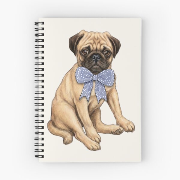 Item preview, Pug Dog with Big Blue Bow, Illustration of Cute/Ugly Puppy designed and sold by JoyfulWhimsy.