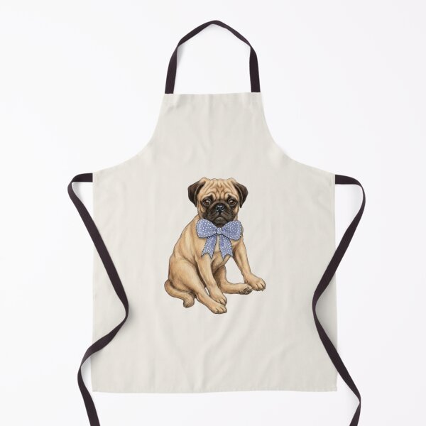 Item preview, Pug Dog with Big Blue Bow, Illustration of Cute/Ugly Puppy designed and sold by JoyfulWhimsy.