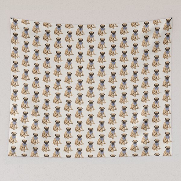 Item preview, Pug Dog with Big Blue Bow, Illustration of Cute/Ugly Puppy designed and sold by JoyfulWhimsy.