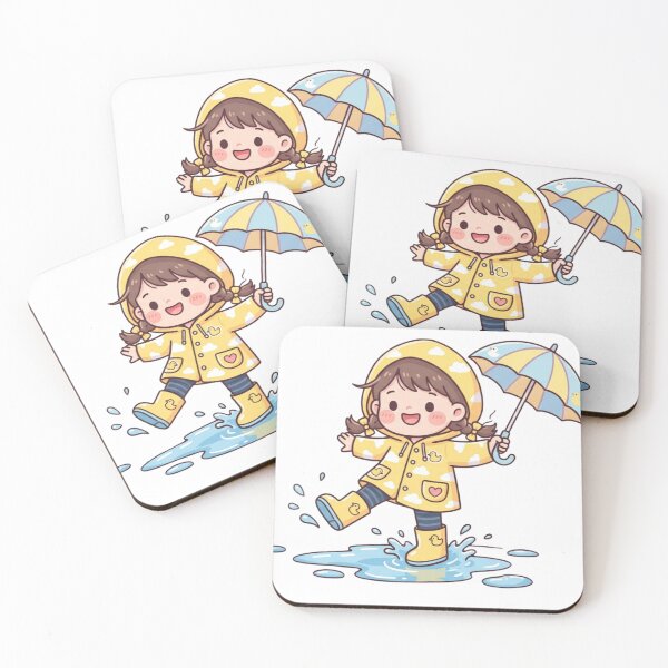 Item preview, Cute Little Girl in Yellow Raincoat Splashing in Rain Puddle | Kawaii Cartoon Sticker | Adorable Rainy Day Illustration designed and sold by ethnicdigital.