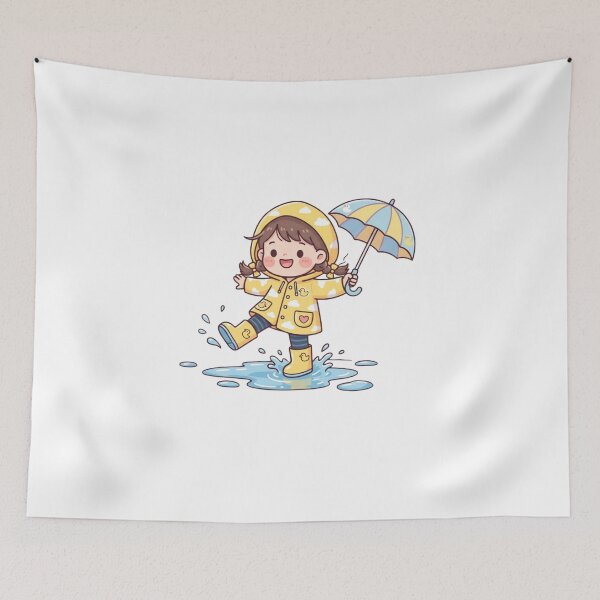 Item preview, Cute Little Girl in Yellow Raincoat Splashing in Rain Puddle | Kawaii Cartoon Sticker | Adorable Rainy Day Illustration designed and sold by ethnicdigital.
