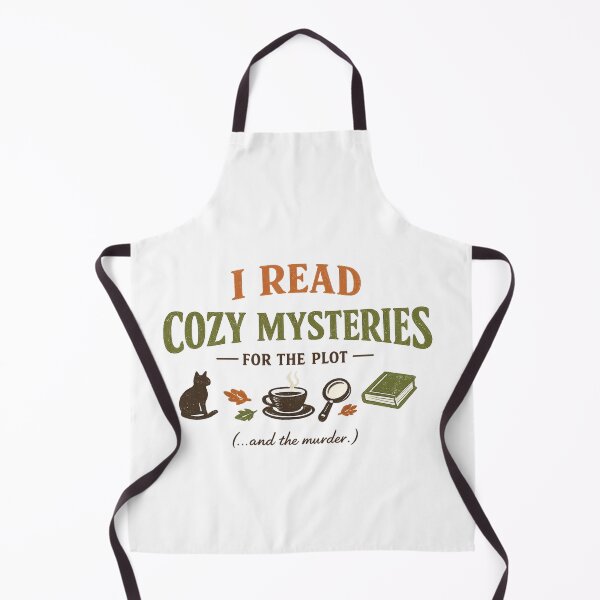 Item preview, Descripción Un divertido e ingenioso diseño de estilo otoñal y vintage para los apasionados de la lectura. Con la frase "I Read Cozy Mysteries For The Plot (...and the murder.)" y bonitos iconos de un gato, una taza de café, una lupa y hojas secas, es el designed and sold by Studio_21.