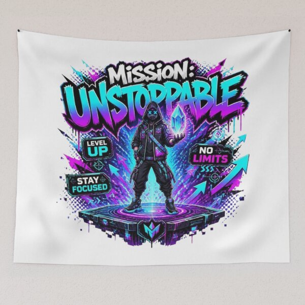 Item preview, MISSION: UNSTOPPABLE | Motivational Gaming Streetwear Graphic T-Shirt designed and sold by Stylestickers55.