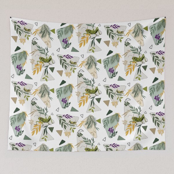 Item preview, Grasshopper Botanical Triangle Pattern Nature Design designed and sold by Vibria Pattern Studio.