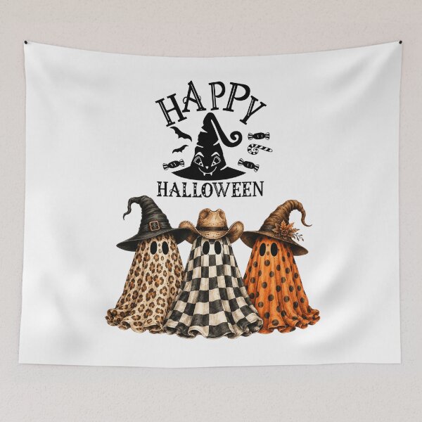 Item preview, Cute Halloween Ghost Trio with Witch Hats designed and sold by     Sela Art .