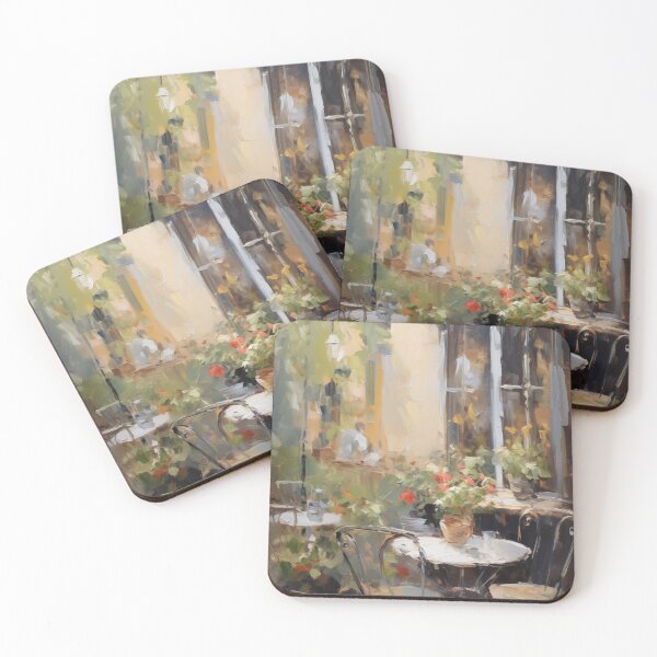 Item preview, Impressionist Outdoor Cafe Terrace with Flowers designed and sold by AniDragonfly.