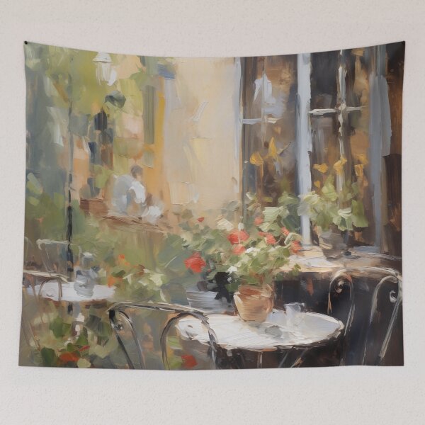 Item preview, Impressionist Outdoor Cafe Terrace with Flowers designed and sold by AniDragonfly.