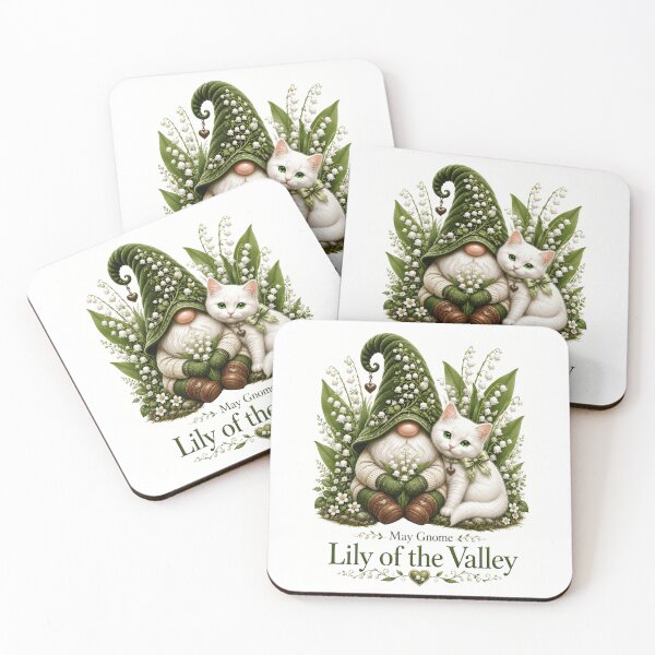 Item preview, May Gnome Lily of the Valley Cute Spring Gnome with White Cat & Birth Flower designed and sold by RoPrincess.