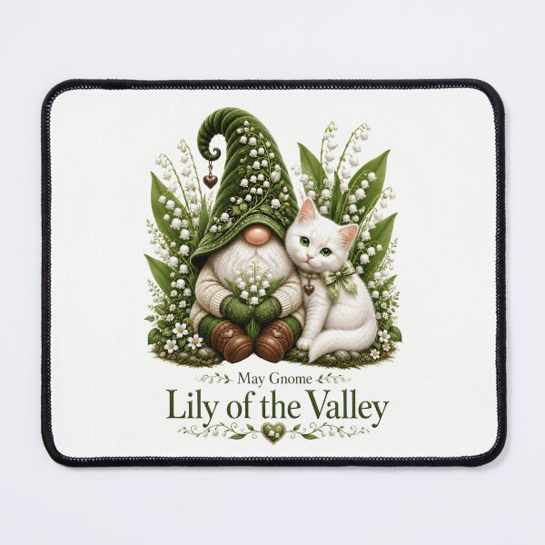 Item preview, May Gnome Lily of the Valley Cute Spring Gnome with White Cat & Birth Flower designed and sold by RoPrincess.
