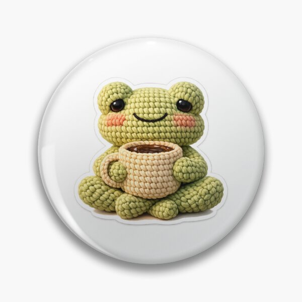 Item preview, Sleepy Crochet Frog Coffee Sticker  Cozy Amigurumi Kawaii designed and sold by aswan2000.