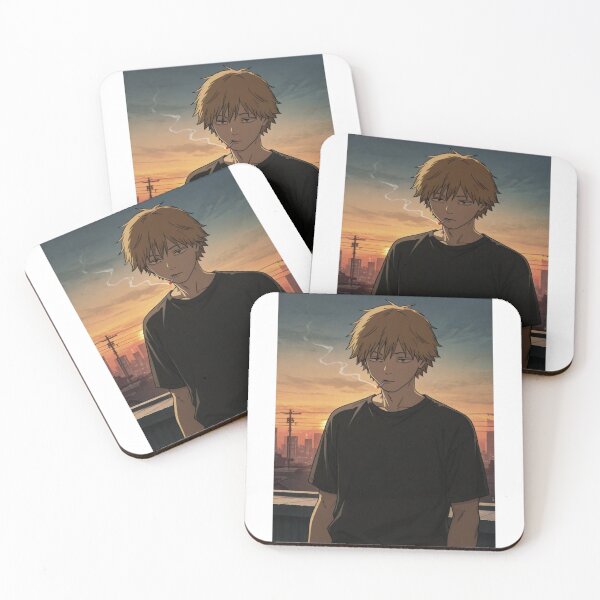 Item preview, Art - Stylized Japanese Young Man, Contemplative Silhouette at Sunset designed and sold by AnimeShin.